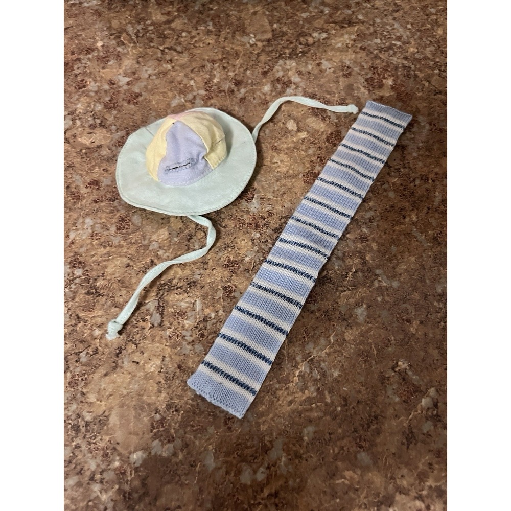 American Girl Doll Bitty Baby Beach Pastel Sun Shade Bucket Hat & Striped Scarf